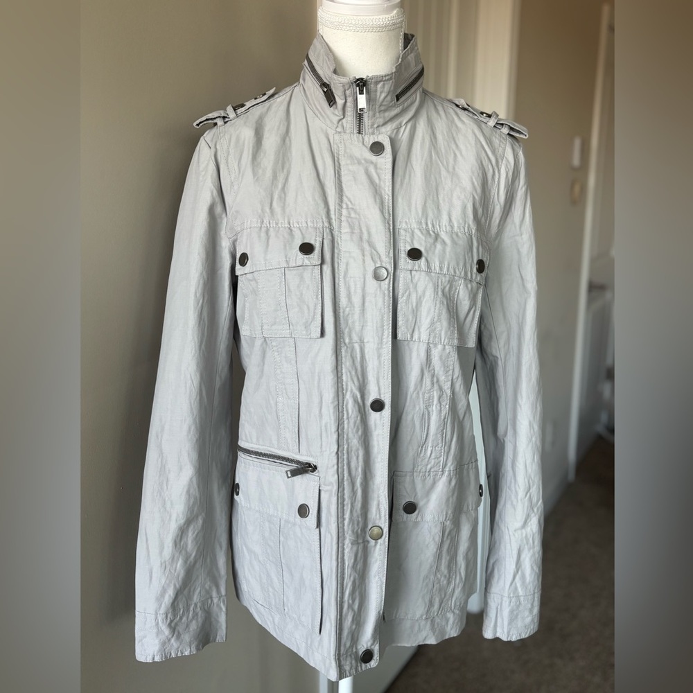 Mint Velvet Gray Utility Military Jacket. 100% Cotton. Gently pre-loved.